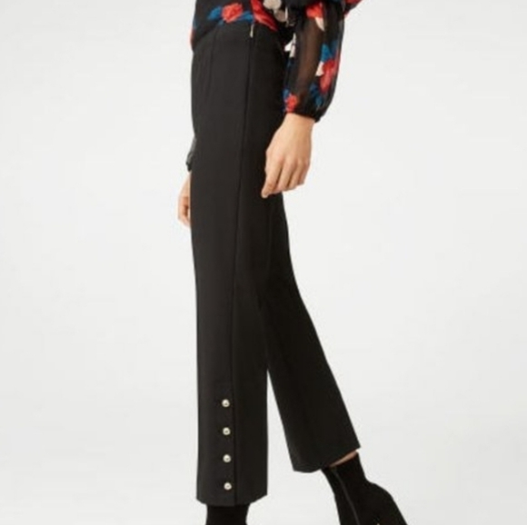 Club Monaco 4 Wool blend‎ Black Dress Pants Cropped Trousers Button Ankles - Picture 1 of 14
